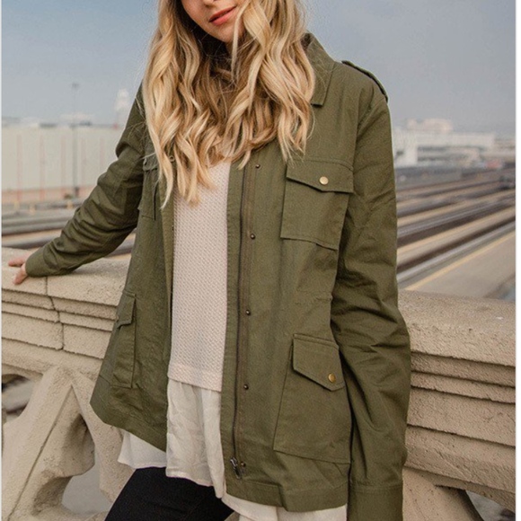 Jackets & Blazers - Olive Solid Woven Jacket Dual Front Zip